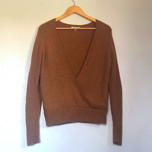 MadeWell Wrap-Front Pullover Sweater in Coziest Yarn Pumpkin Sz XS Women - Picture 1 of 10